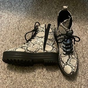 Snakeskin platform combat boots